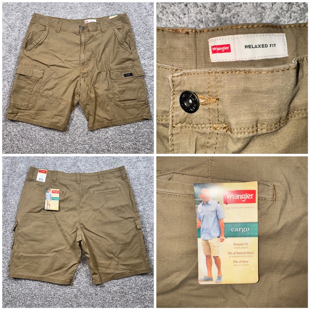 Wrangler Relaxed Fit Ripstop Cargo Shorts Mens Stretch Khaki 40 NEW